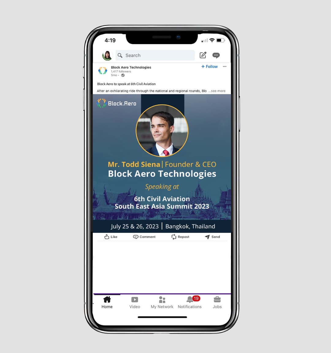 Instagram ad for Block Aero an aviation company